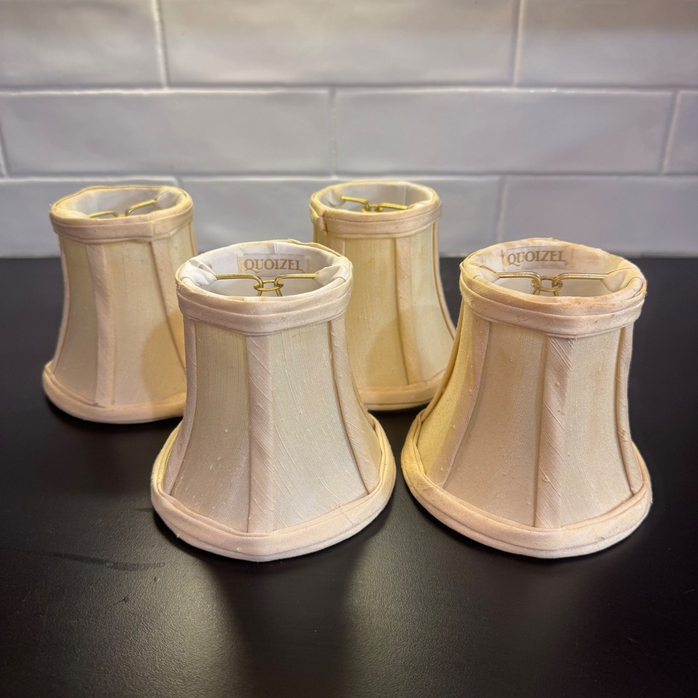 Quoizel Chandelier Lamp Shades Set of 4 Cream Silk Bell Clip-on 4 Inch Small